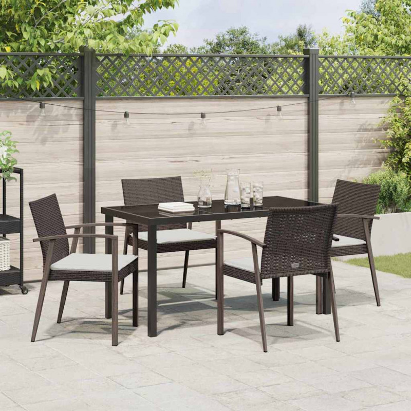 Zestaw do jadalni w ogrodzie 5 pcs Brązowy i czarny Rattan PE
