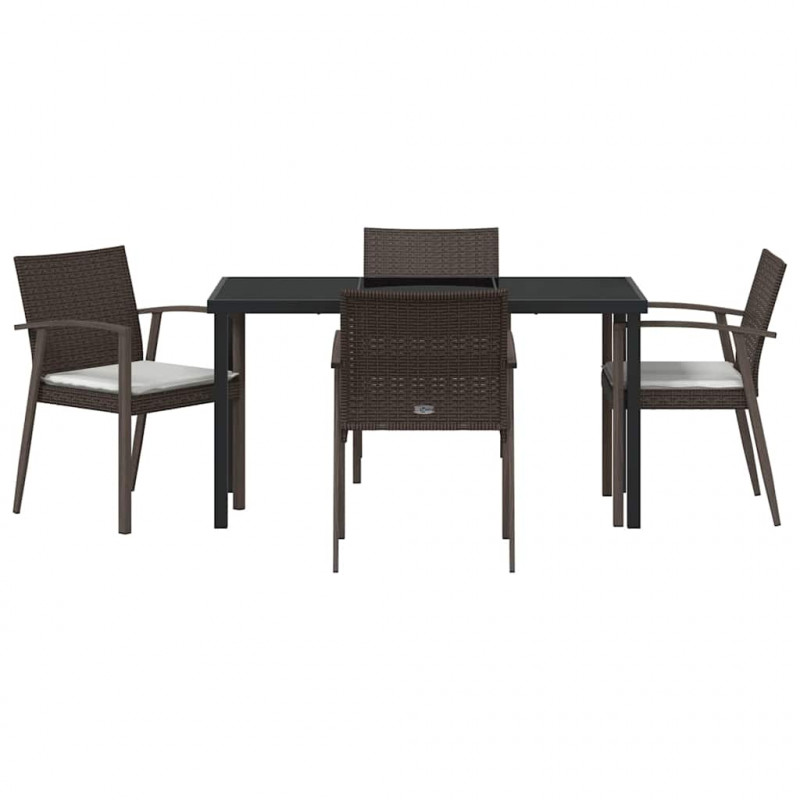 Zestaw do jadalni w ogrodzie 5 pcs Brązowy i czarny Rattan PE