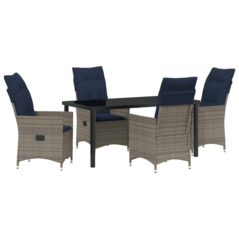 Zestaw stół i krzesła z poduszką 5 pcs Szary Rattan PE