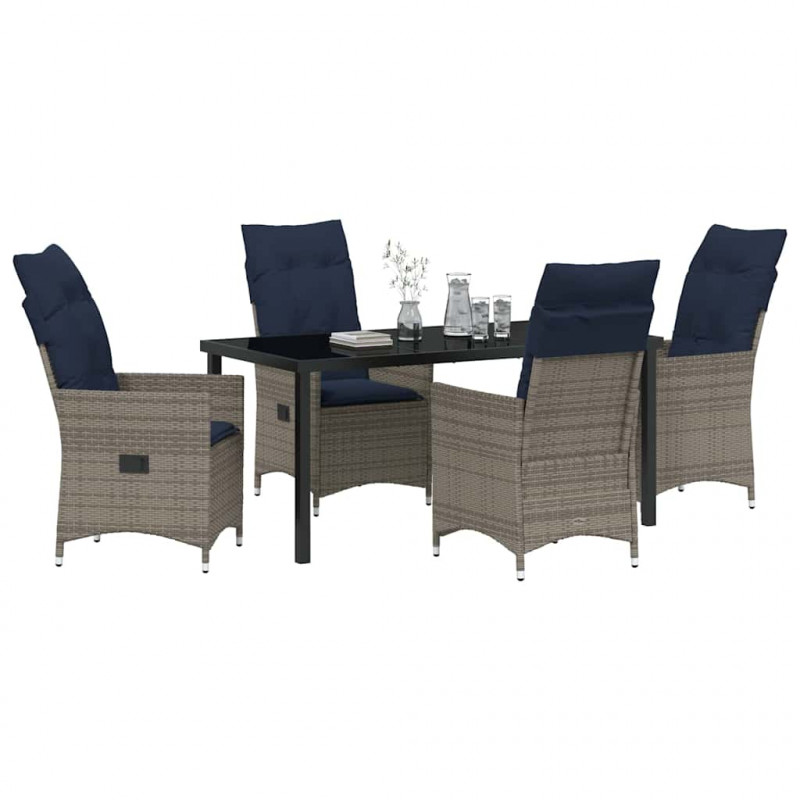 Zestaw stół i krzesła z poduszką 5 pcs Szary Rattan PE