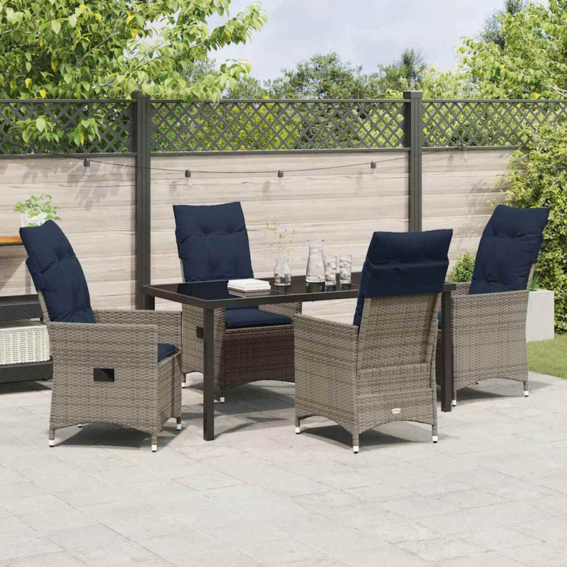 Zestaw stół i krzesła z poduszką 5 pcs Szary Rattan PE