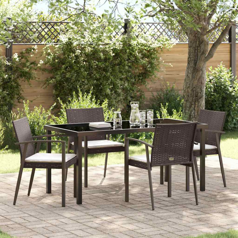 Zestaw do jadalni w ogrodzie 5 pcs Brązowy i czarny Rattan PE