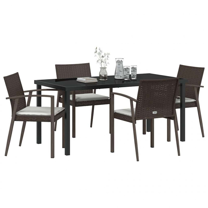 Zestaw do jadalni w ogrodzie 5 pcs Brązowy i czarny Rattan PE