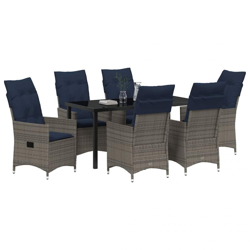 Zestaw stół i krzesła z poduszką 7 pcs Szary Rattan PE