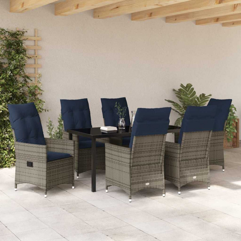 Zestaw stół i krzesła z poduszką 7 pcs Szary Rattan PE