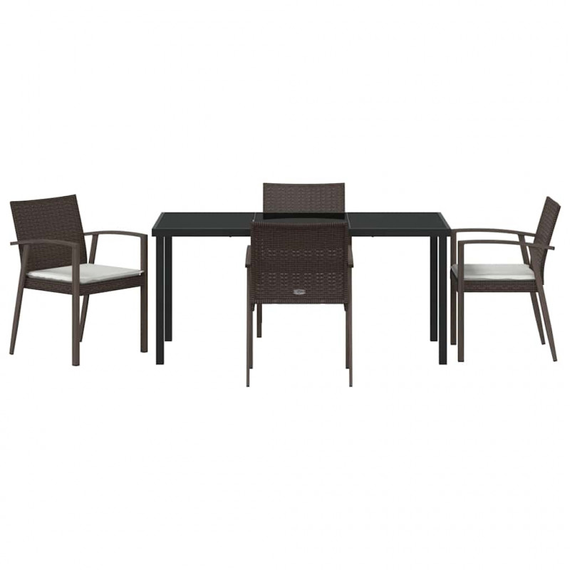 Zestaw do jadalni w ogrodzie 5 pcs Brązowy i czarny Rattan PE