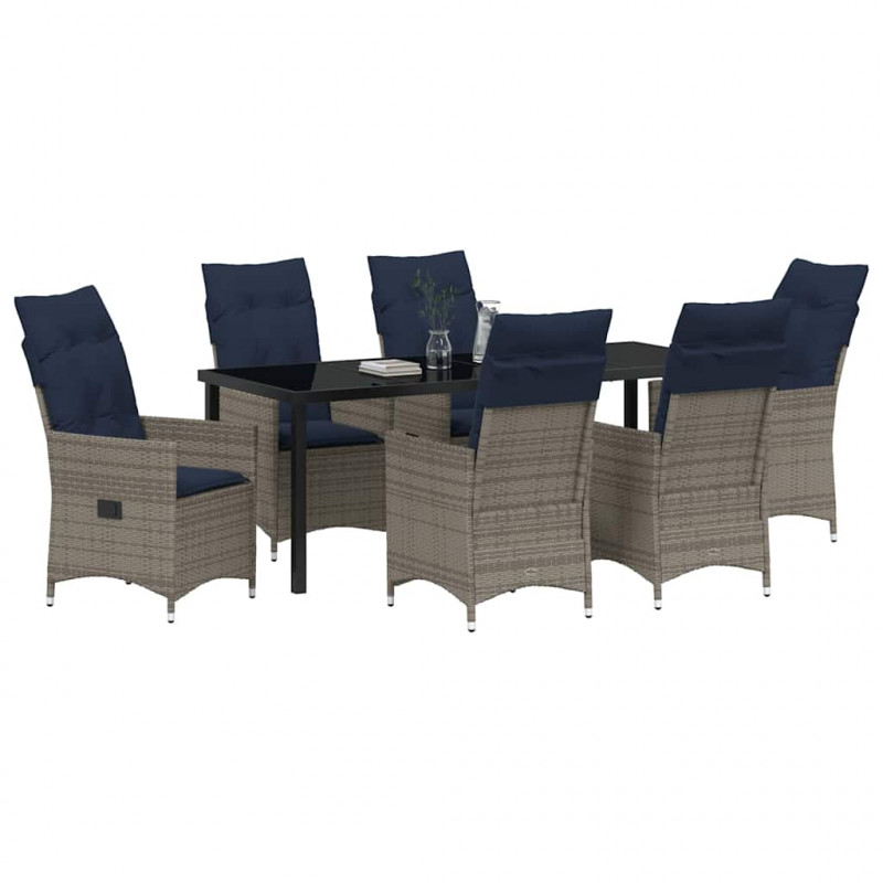 Zestaw stół i krzesła z poduszką 7 pcs Szary Rattan PE