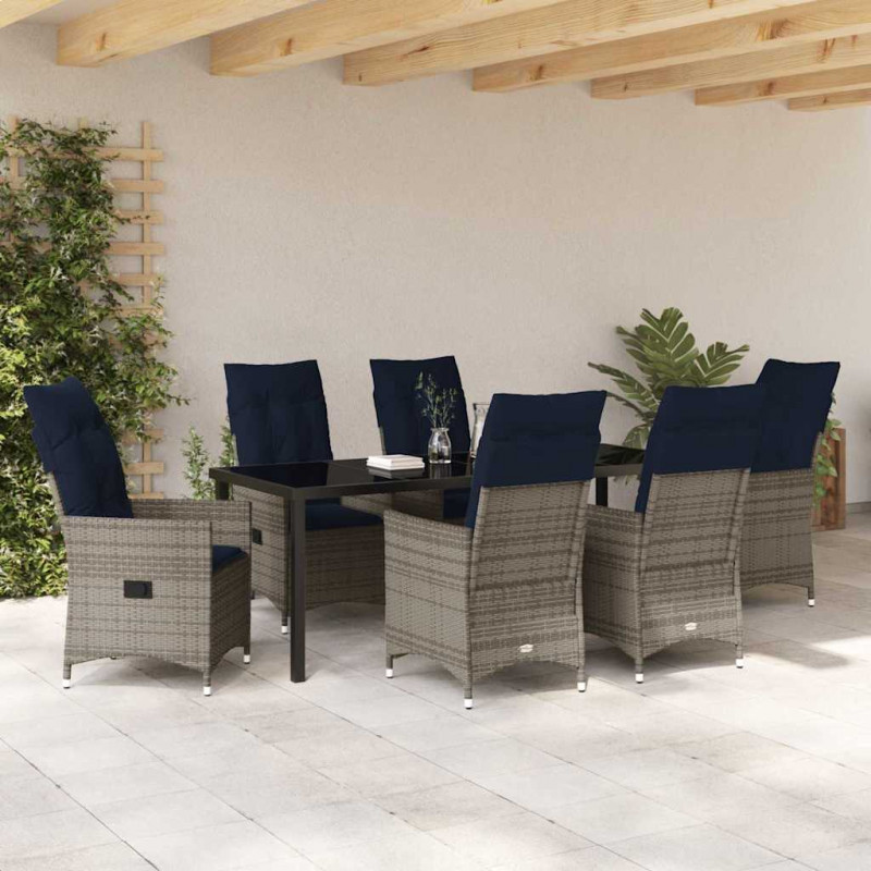 Zestaw stół i krzesła z poduszką 7 pcs Szary Rattan PE