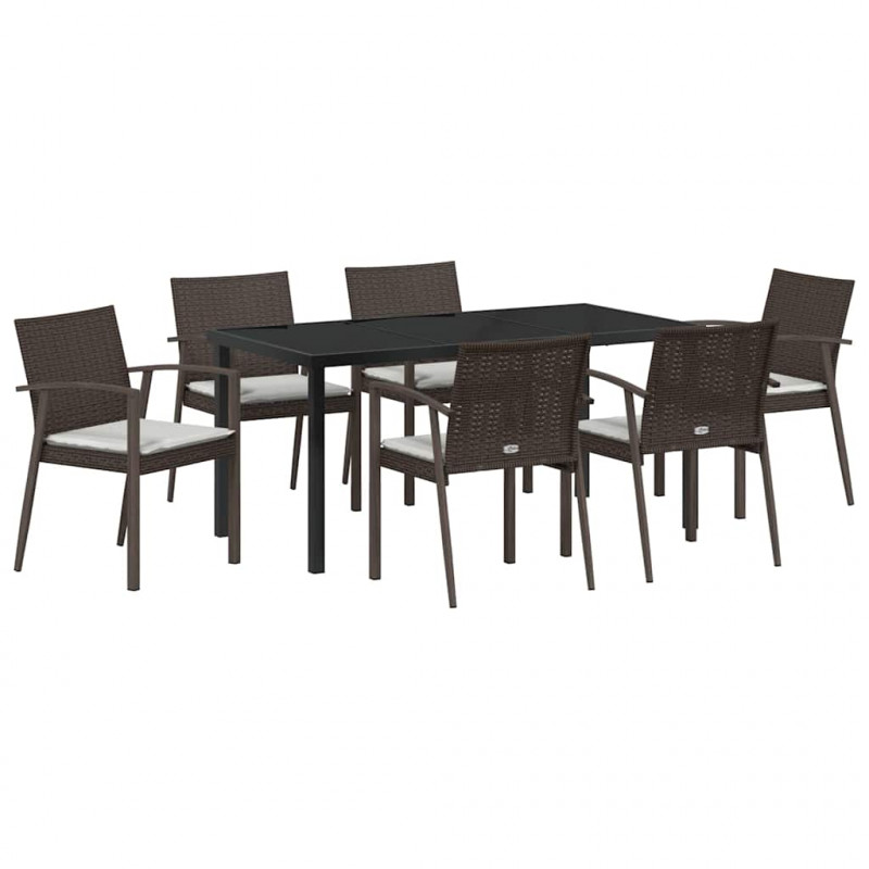 Zestaw do jadalni w ogrodzie 7 pcs Brązowy i czarny Rattan PE