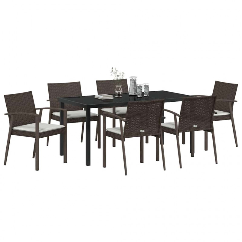 Zestaw do jadalni w ogrodzie 7 pcs Brązowy i czarny Rattan PE