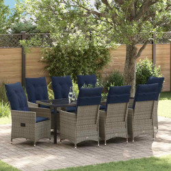 Zestaw stół i krzesła z poduszką 9 pcs Szary Rattan PE