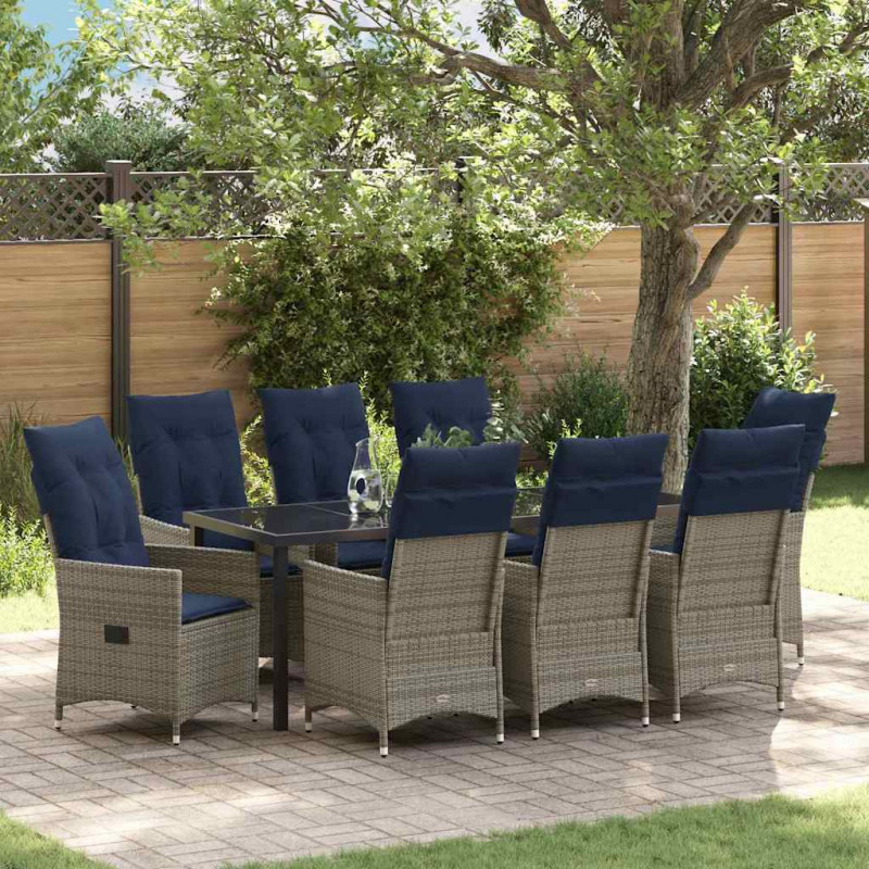 Zestaw stół i krzesła z poduszką 9 pcs Szary Rattan PE
