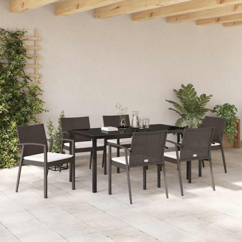 Zestaw do jadalni w ogrodzie 7 pcs Brązowy i czarny Rattan PE