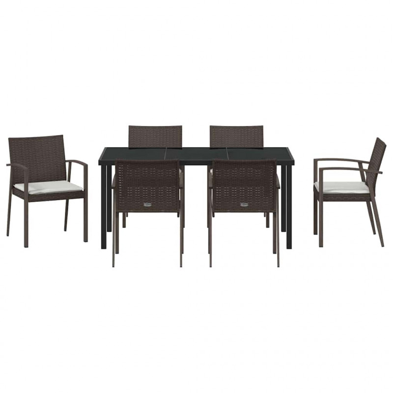 Zestaw do jadalni w ogrodzie 7 pcs Brązowy i czarny Rattan PE