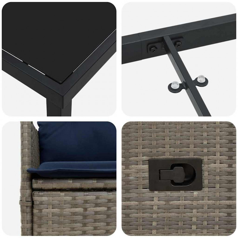 Zestaw stół i krzesła z poduszką 9 pcs Szary Rattan PE