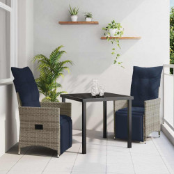 Zestaw stół i krzesła z poduszką 3 pcs Szary Rattan PE