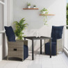 Zestaw stół i krzesła z poduszką 3 pcs Szary Rattan PE
