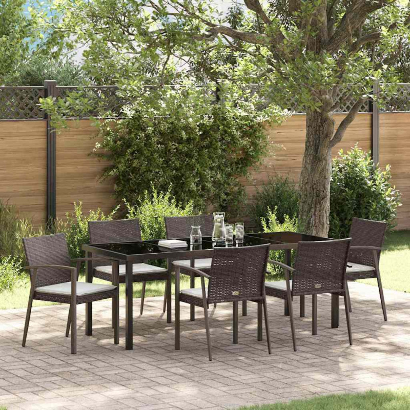 Zestaw do jadalni w ogrodzie 7 pcs Brązowy i czarny Rattan PE