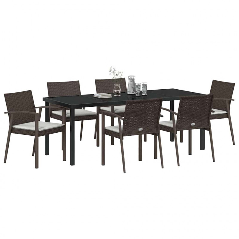 Zestaw do jadalni w ogrodzie 7 pcs Brązowy i czarny Rattan PE