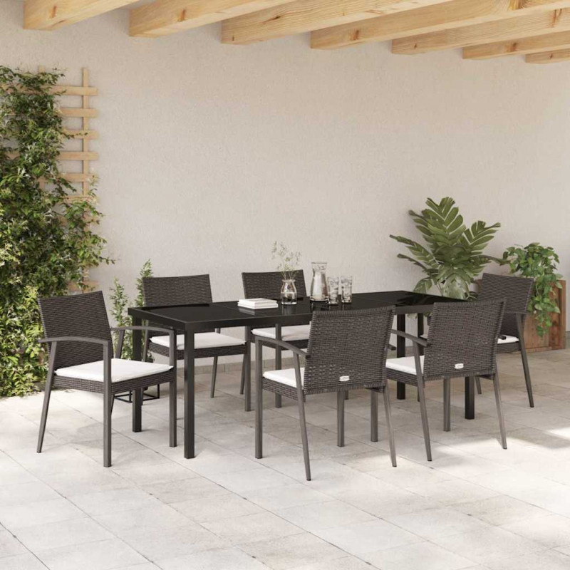 Zestaw do jadalni w ogrodzie 7 pcs Brązowy i czarny Rattan PE