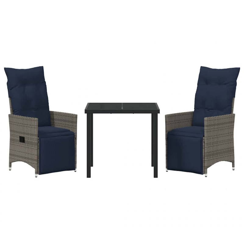 Zestaw stół i krzesła z poduszką 3 pcs Szary Rattan PE