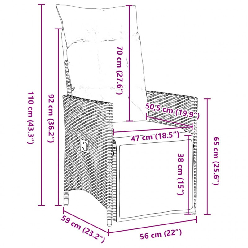 Zestaw stół i krzesła z poduszką 3 pcs Szary Rattan PE