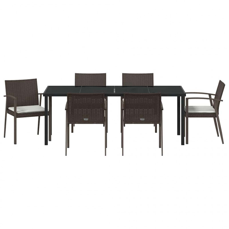 Zestaw do jadalni w ogrodzie 7 pcs Brązowy i czarny Rattan PE