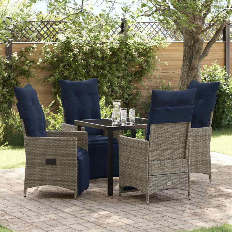 Zestaw stół i krzesła z poduszką 5 pcs Szary Rattan PE