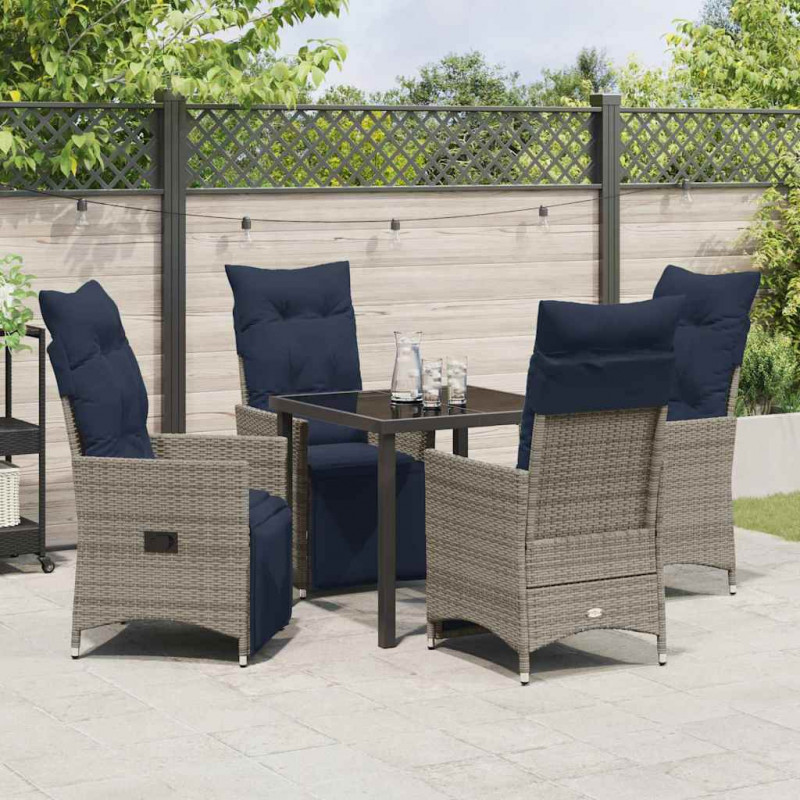 Zestaw stół i krzesła z poduszką 5 pcs Szary Rattan PE