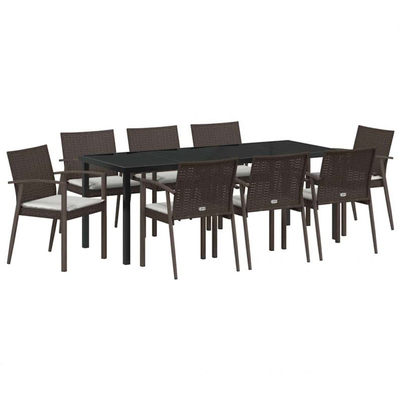 Zestaw do jadalni w ogrodzie 9 pcs Brązowy i czarny Rattan PE