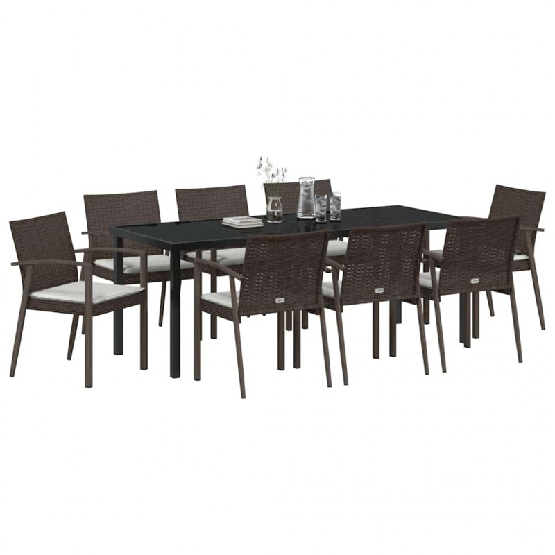 Zestaw do jadalni w ogrodzie 9 pcs Brązowy i czarny Rattan PE