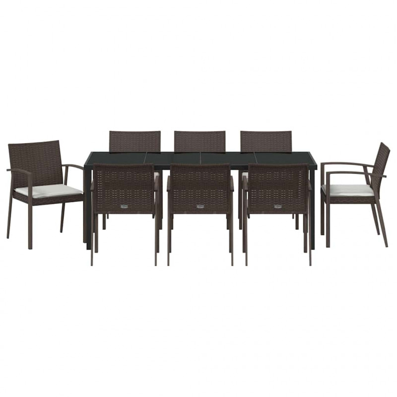 Zestaw do jadalni w ogrodzie 9 pcs Brązowy i czarny Rattan PE
