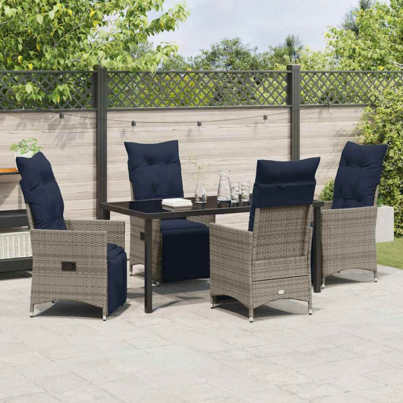 Zestaw stół i krzesła z poduszką 5 pcs Szary Rattan PE