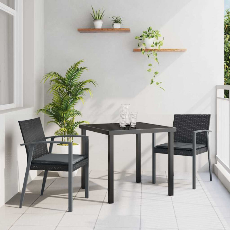 Zestaw do jadalni w ogrodzie 3 pcs Czarny i szary Rattan PE