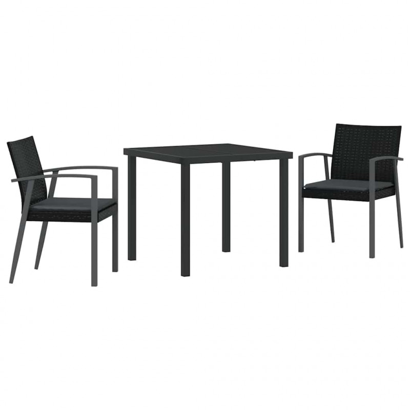Zestaw do jadalni w ogrodzie 3 pcs Czarny i szary Rattan PE