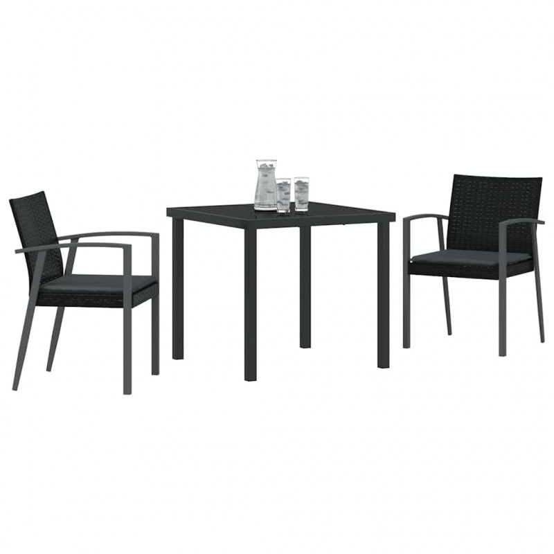 Zestaw do jadalni w ogrodzie 3 pcs Czarny i szary Rattan PE