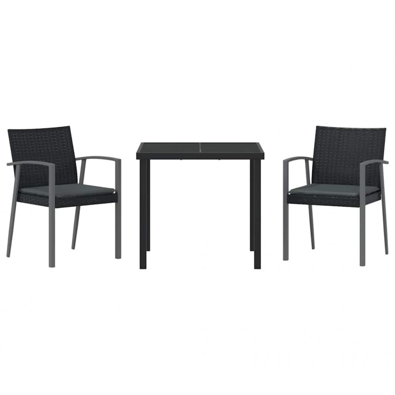 Zestaw do jadalni w ogrodzie 3 pcs Czarny i szary Rattan PE