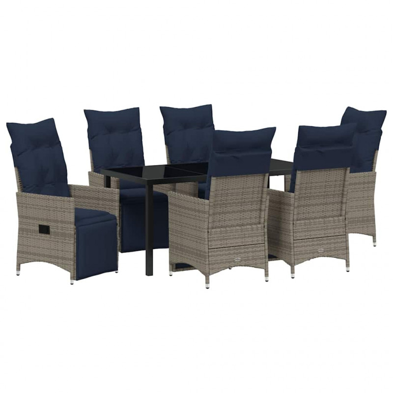 Zestaw stół i krzesła z poduszką 7 pcs Szary Rattan PE