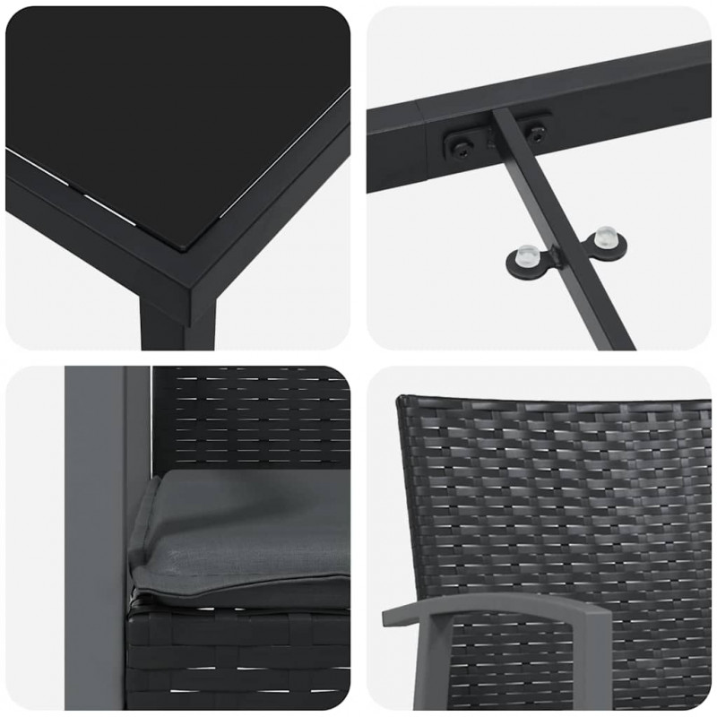 Zestaw do jadalni w ogrodzie 3 pcs Czarny i szary Rattan PE