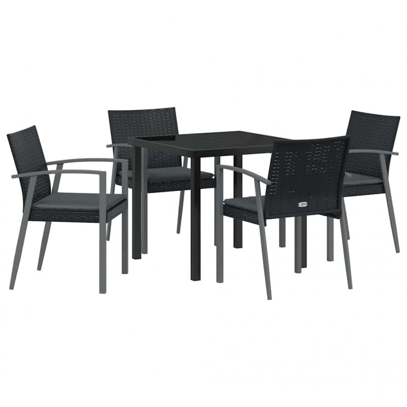 Zestaw do jadalni w ogrodzie 5 pcs Czarny i szary Rattan PE