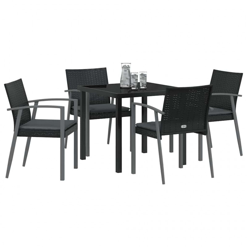 Zestaw do jadalni w ogrodzie 5 pcs Czarny i szary Rattan PE