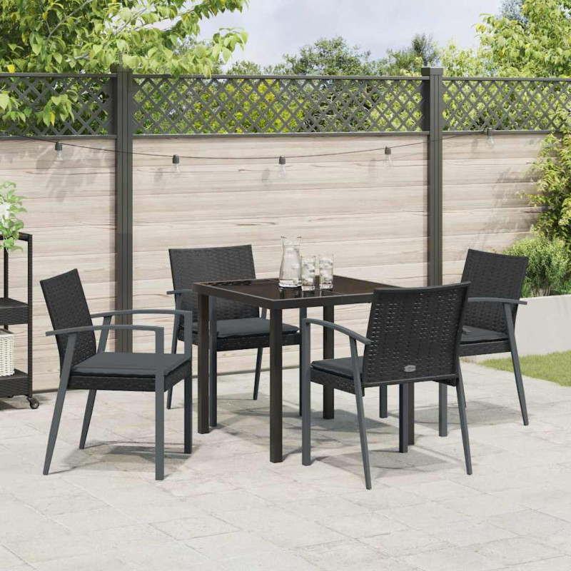 Zestaw do jadalni w ogrodzie 5 pcs Czarny i szary Rattan PE