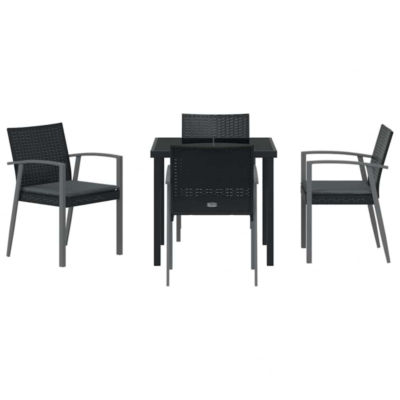 Zestaw do jadalni w ogrodzie 5 pcs Czarny i szary Rattan PE