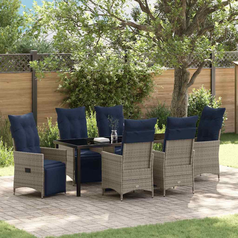 Zestaw stół i krzesła z poduszką 7 pcs Szary Rattan PE