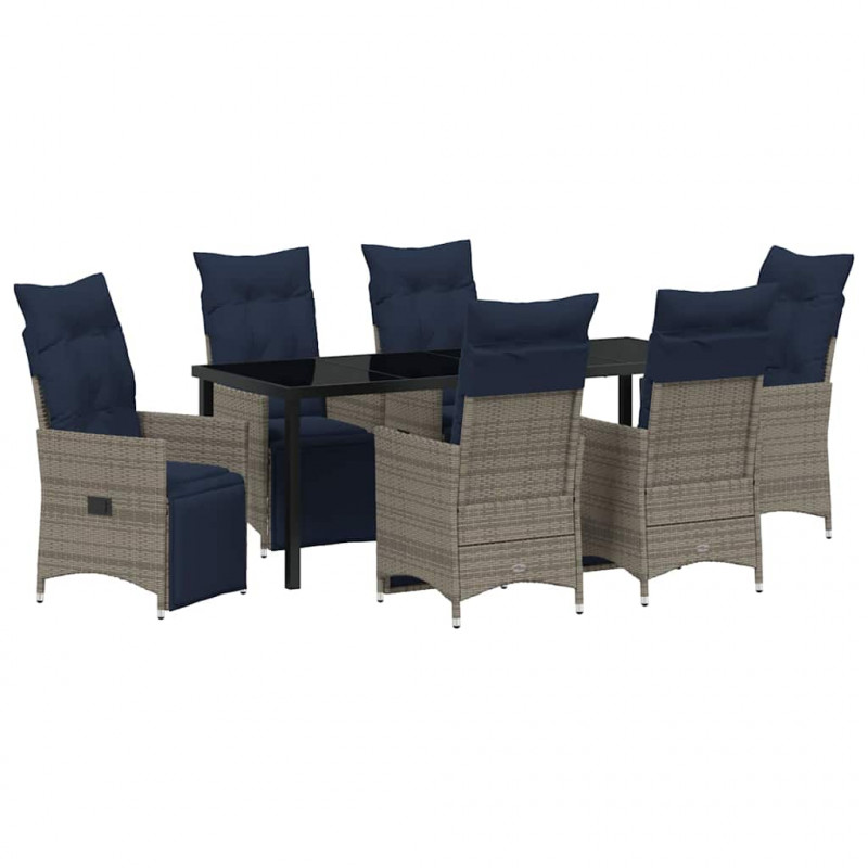 Zestaw stół i krzesła z poduszką 7 pcs Szary Rattan PE