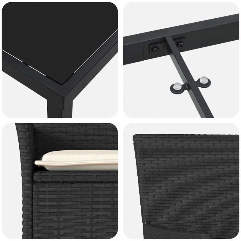 Zestaw do jadalni w ogrodzie z poduszką 9 pcs Czarny polirattan