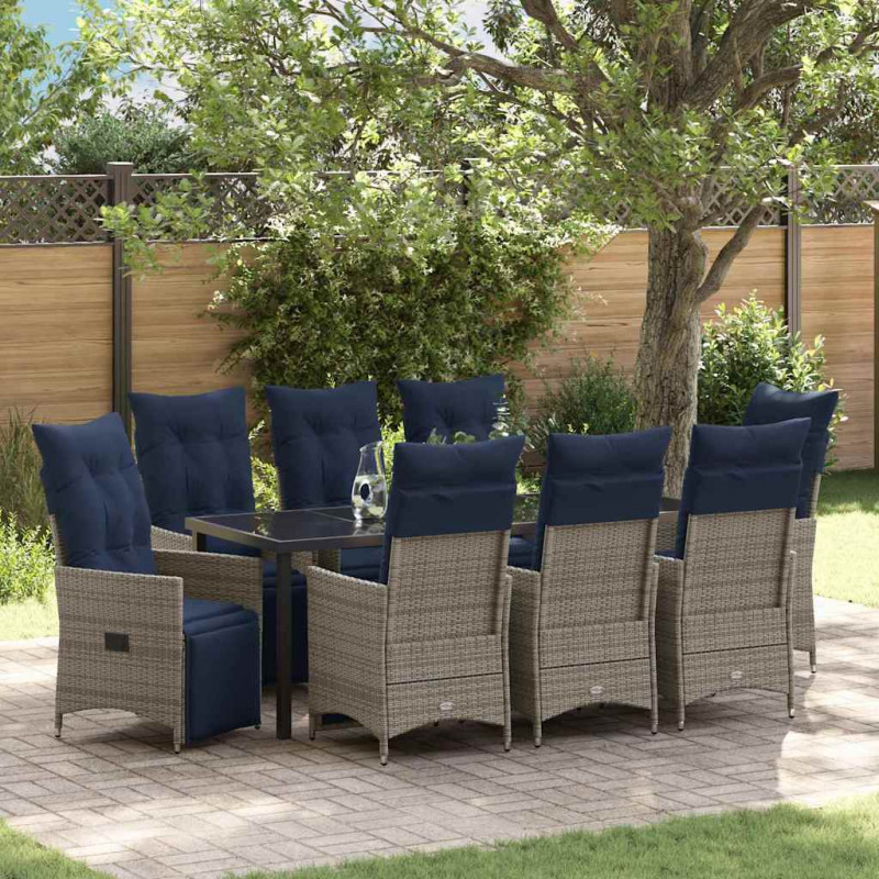 Zestaw stół i krzesła z poduszką 9 pcs Szary Rattan PE