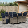 Zestaw stół i krzesła z poduszką 9 pcs Szary Rattan PE