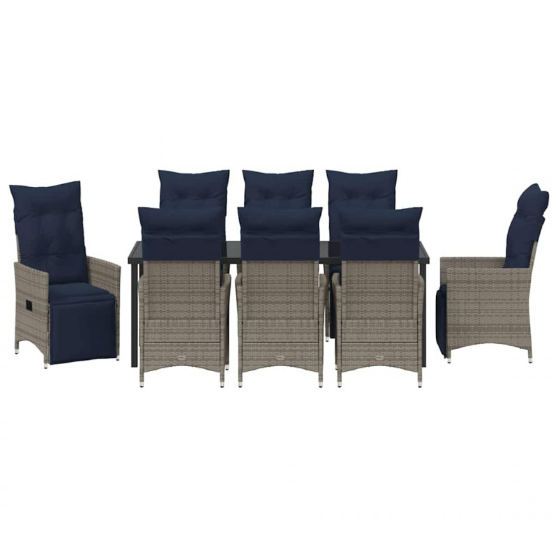 Zestaw stół i krzesła z poduszką 9 pcs Szary Rattan PE