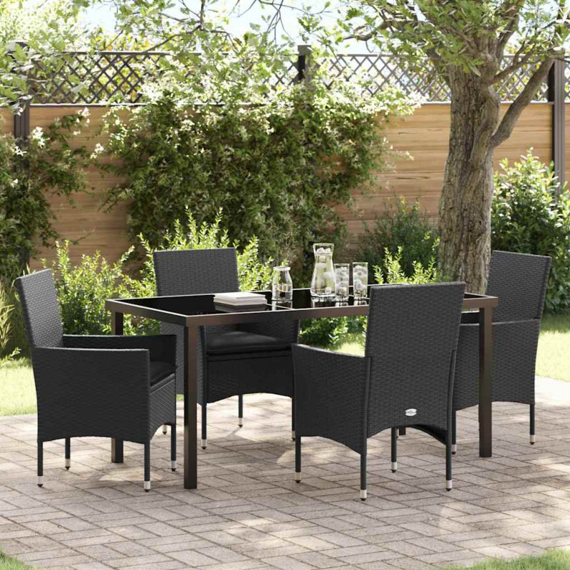 Zestaw do jadalni w ogrodzie z poduszką 5 pcs Czarny polirattan